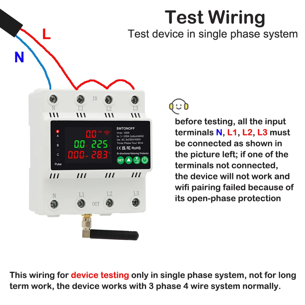 Tuya WiFi Three Phase 4P 100A Auto-Reclosing Over Under Voltage Protector Prepai