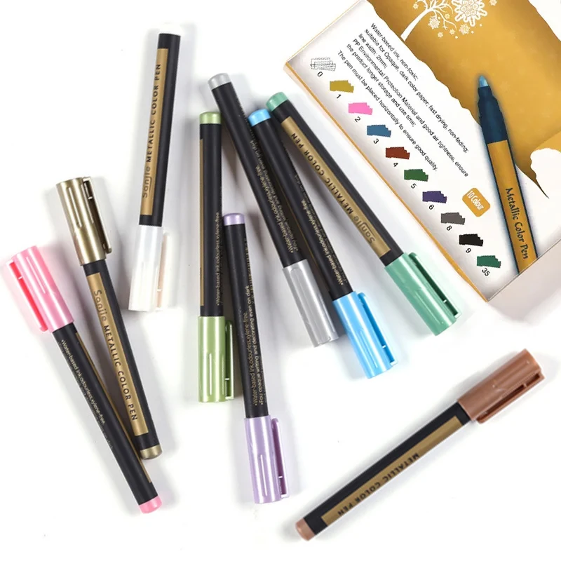 10ColorsMetallicMarkerPensSetPaintMarkersWaterBasedColor