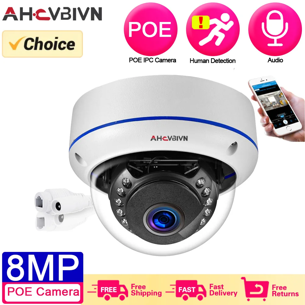 Telecamera Ip 8Mp 4K Outdoor H.265 Metal Indoor Dome Cctv Visione Notturna Home Videosorveglianza Cctv Audio Motion Detection Camera