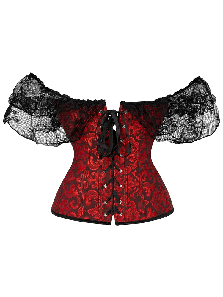 Vintage Corset Women Lace Flounce Slim Waist Fishbone Bandage Bustiers For Wedding Party Dress Shaping Top Harajuku