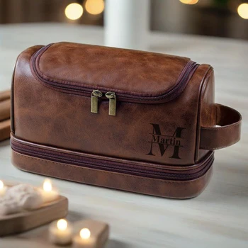 Borsa da toilette impermeabile grande personalizzata Organizzatore cosmetico in pelle con gancio per appendere Borsa da barba da viaggio per donne e uomini 1