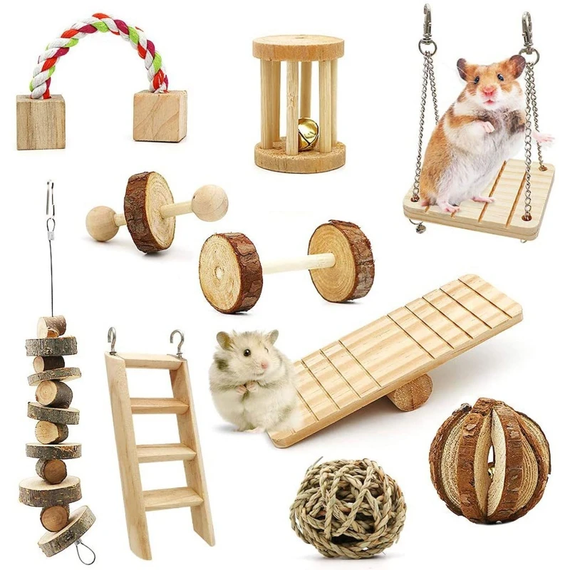 

Bunny Chew Set Blocks Climbing Ladder Seesaw Swing for Small Animals Dropship