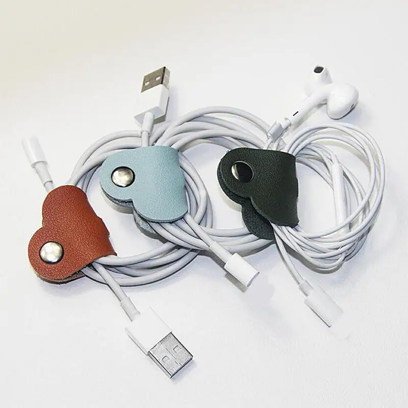 Leather Cable Straps With Snap Heart Shaped Data Cable Organizer Ties Organizers Cord Management Heart Shaped Data cable organizer cable ties cable management bracket