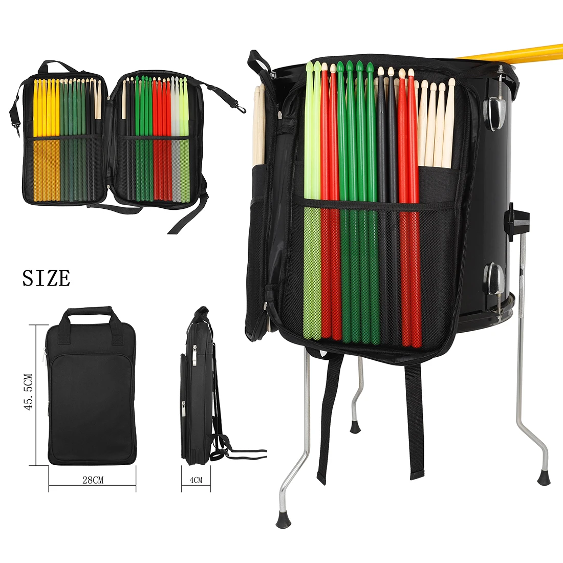 

Drumstick Bag Oxford Cloth Large Capacity Water-Resistant Drumstick Package Storage Pouch Percussion Drum Instrument Accessories