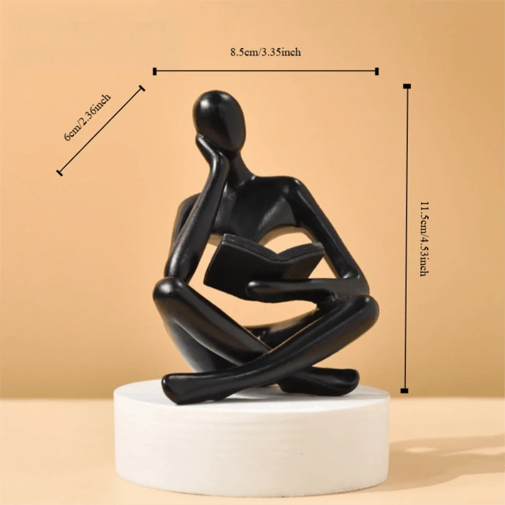 Black Abstract Thinker Statue - Modern Art Deco Resin Figurine for Home and Office Decor