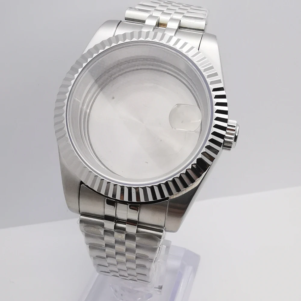 

36mm/39mm silver sapphire glass polished bezel brushed case strap fit NH35 NH36 NH34 ETA2824 Miyota 8215 PT5000 movement