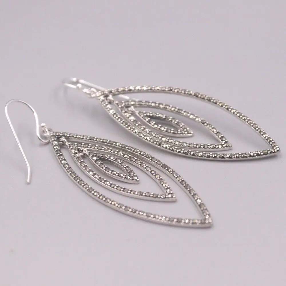 

Real 925 Sterling Silver Earrings For Women Zirconic Leaf Earrings Hook 2.36in H