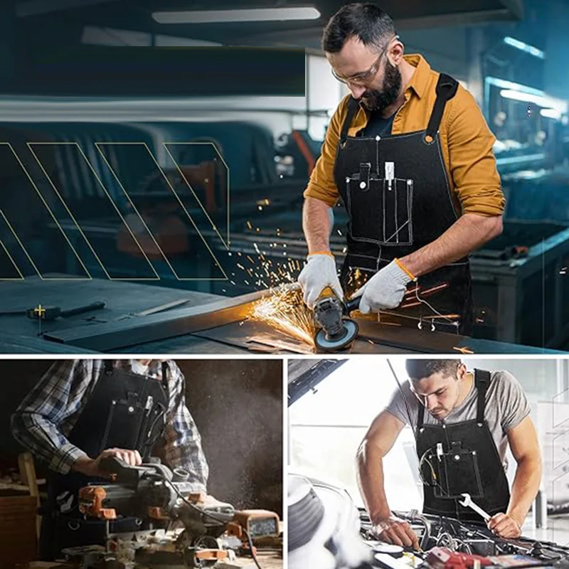 Wasserdichte doppelseitige Samtschürze mit individuellem Logo, flammhemmend, geeignet für Holzbearbeitung, Elektriker, Grill, Backen, Arbeit – Detail 12