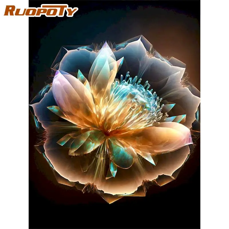 

RUOPOTY Frame Paint By Numbers For Adults Kits Abstract Lotus Flowers Modern Handpainted Canvas Painting For Home Wall Artwork