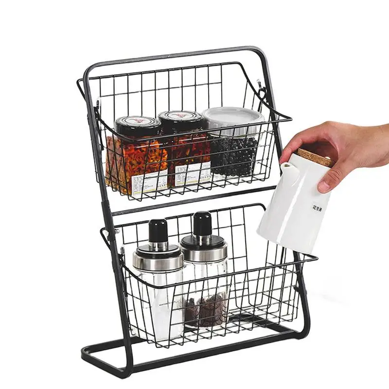 

2 Tier Fruit Basket | Metal Kitchen Countertop Organizer | Baskets With Sturdy Construction And Large Capacity For Bathroom