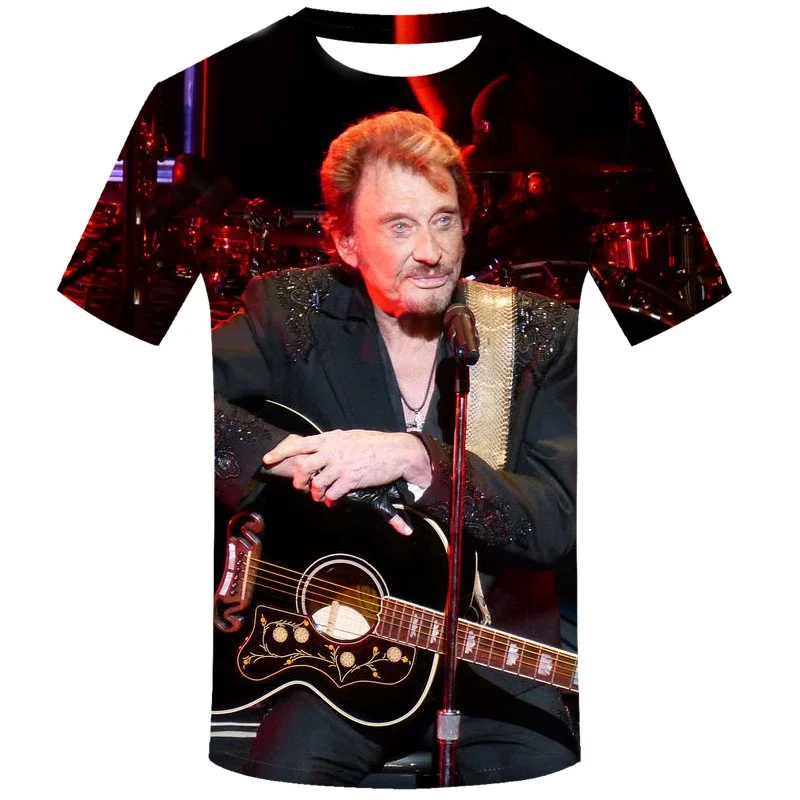 thumbnail image 1 of Camiseta de verano para hombre, cantante Johnny Halladay, estampado 3D, cuello redondo, informal, manga corta, talla grande, moda, 1 of 5