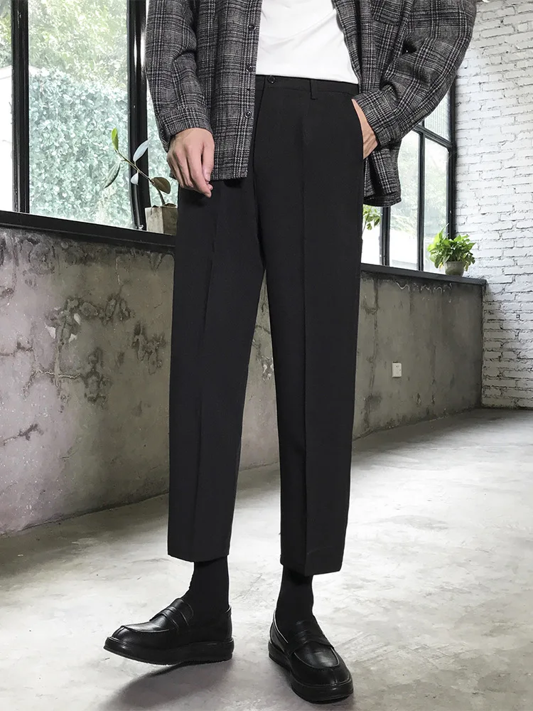 Straight slacks version men's cropped pants, cargo trousers, men's  trend large size loose wide-leg pants