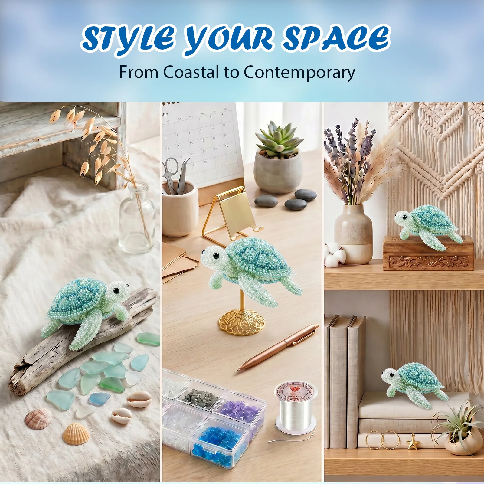 DIY 3D 동물 비즈 세트 (크리스탈 비즈 패턴 가이드 포함) 동물 만들기 비즈 공예 키트, 초보자용 독특한 바다 동물 디자인