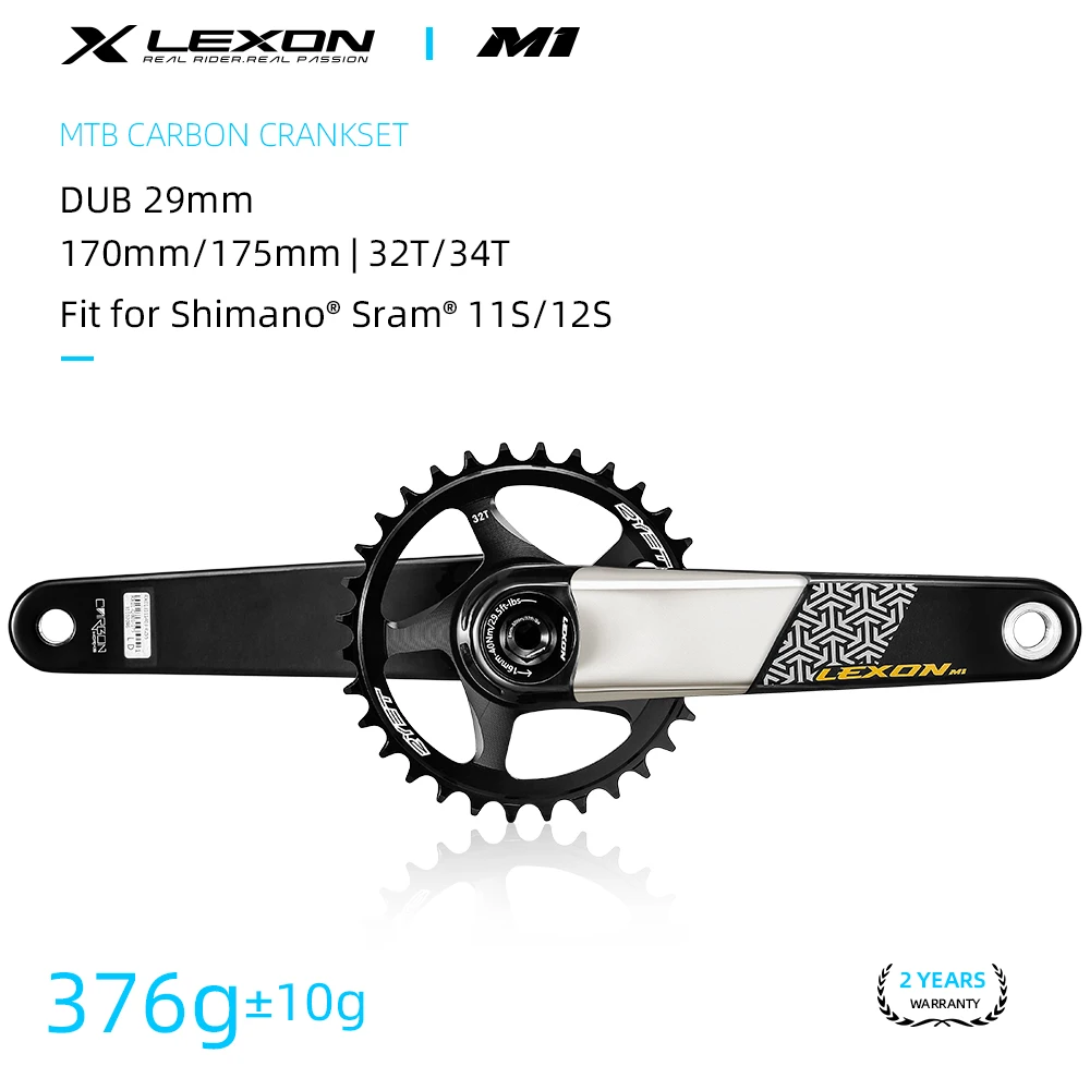 LEXON MTB Carbon Cranksets Superlight 376g DUB 29mm Spindle 170/175MM Direct Mount Full Carbon Crankset 32-34T for 11S/12S