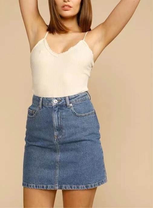 

Vintage High Waist Denim Short Skirt Classic Pockets Slim Denim Skirt Women's A-line Wash Jean Mini Skirt Fashion Dress 2023
