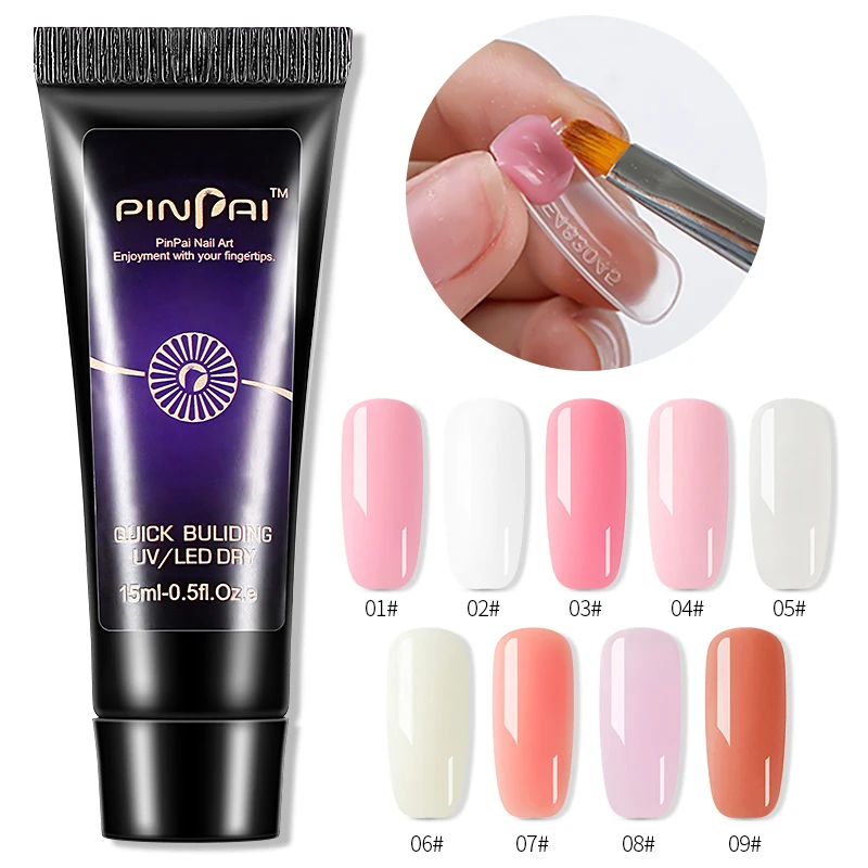 PinPai 폴리 익스텐션 젤 세트 네일 아트 폴리젤 키트 5 개, 프랜치 클리어 화이트 컬러 네일 UV 젤 팁 폼 아크릴 네일 젤 슬라이스 브러쉬 키트
