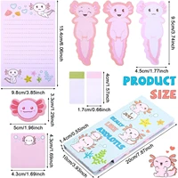 1 set Axolotl Sticky Notes, Cute Cartoon Pink Memo Set, Girl's Party Favor, School Supplies for Students 2