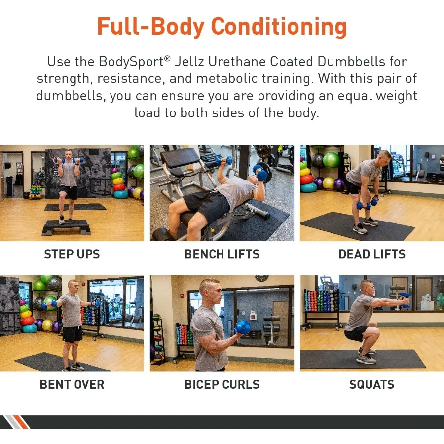 Body Sport Urethane Aerobic Dumbbells Pair Premium Hand Weights with Solid Steel Core Ergonomic Gel Coating for Fitness Trainin