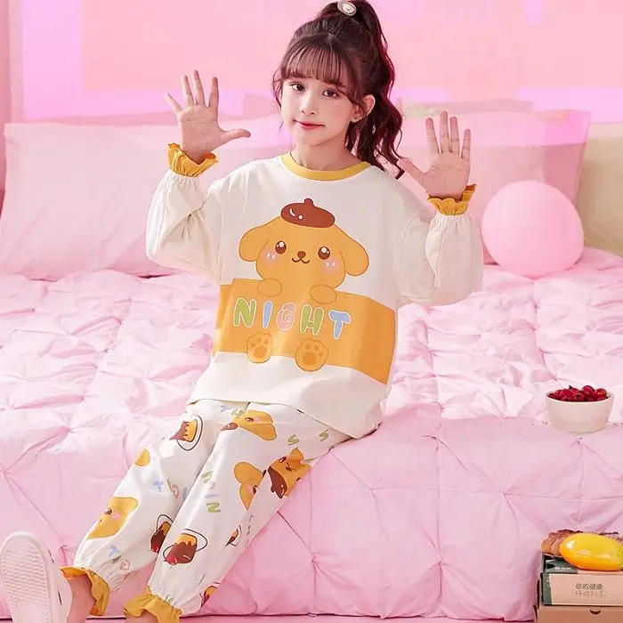 Sanrio My Melody Kids Cartoon Pajamas Anime Figuret Kuromi Girl Long Sleeve Pajamas Set Kt Cat Home Clothes Children Clothes Hot
