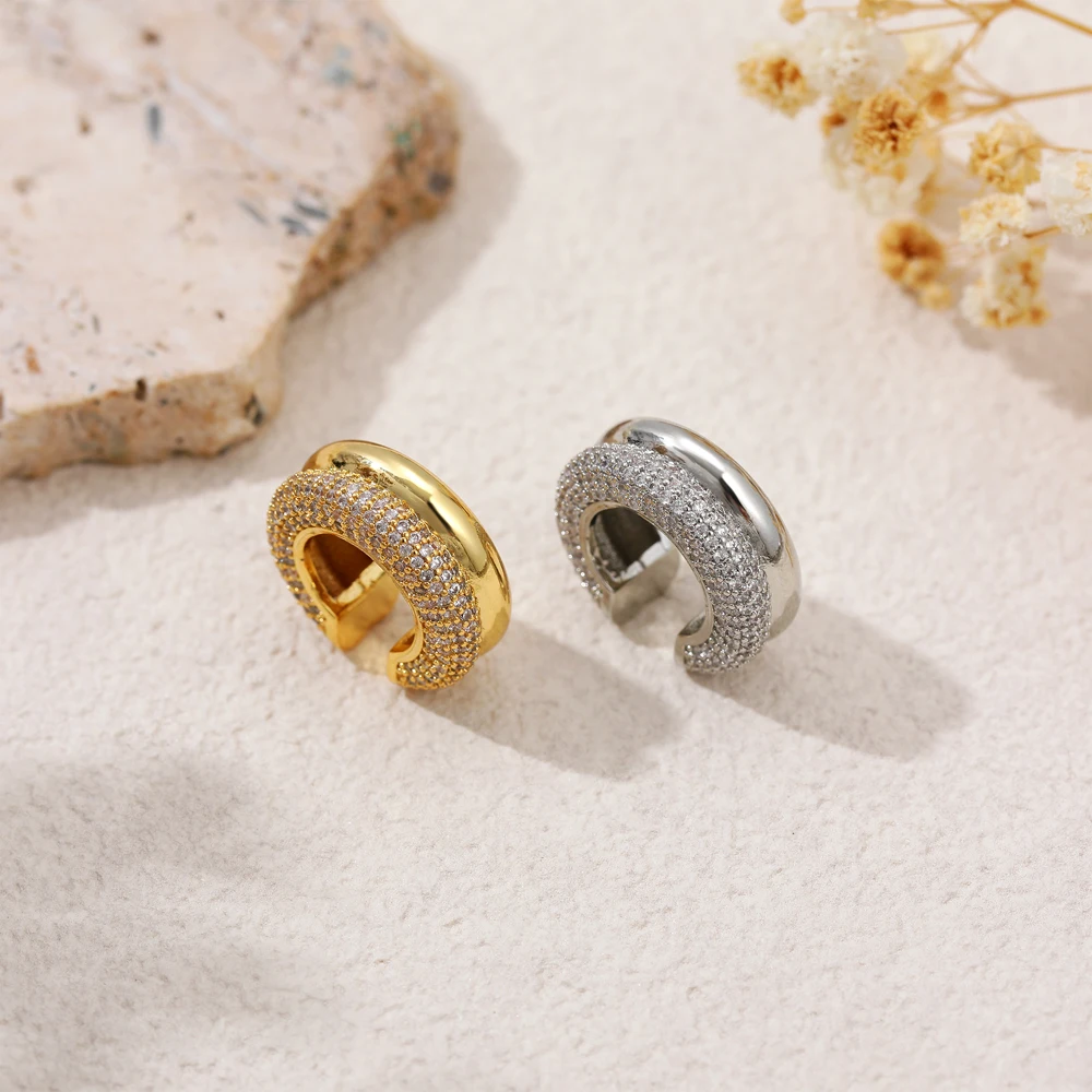 18K Gold Plated Polished Double-layer C Shape Earclips Clip Earrings for Women Girls No Piercing CZ Zircon Ear Wrap Clips Bijoux