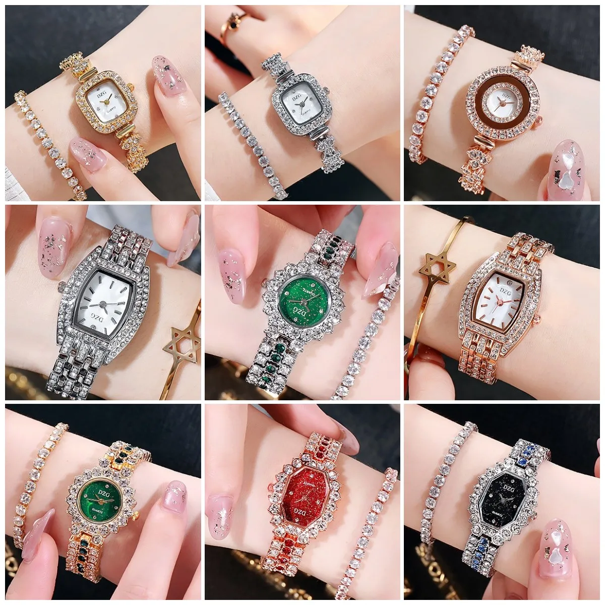 19 types New Small Square Digital Watch for Women Diamond Inlaid
