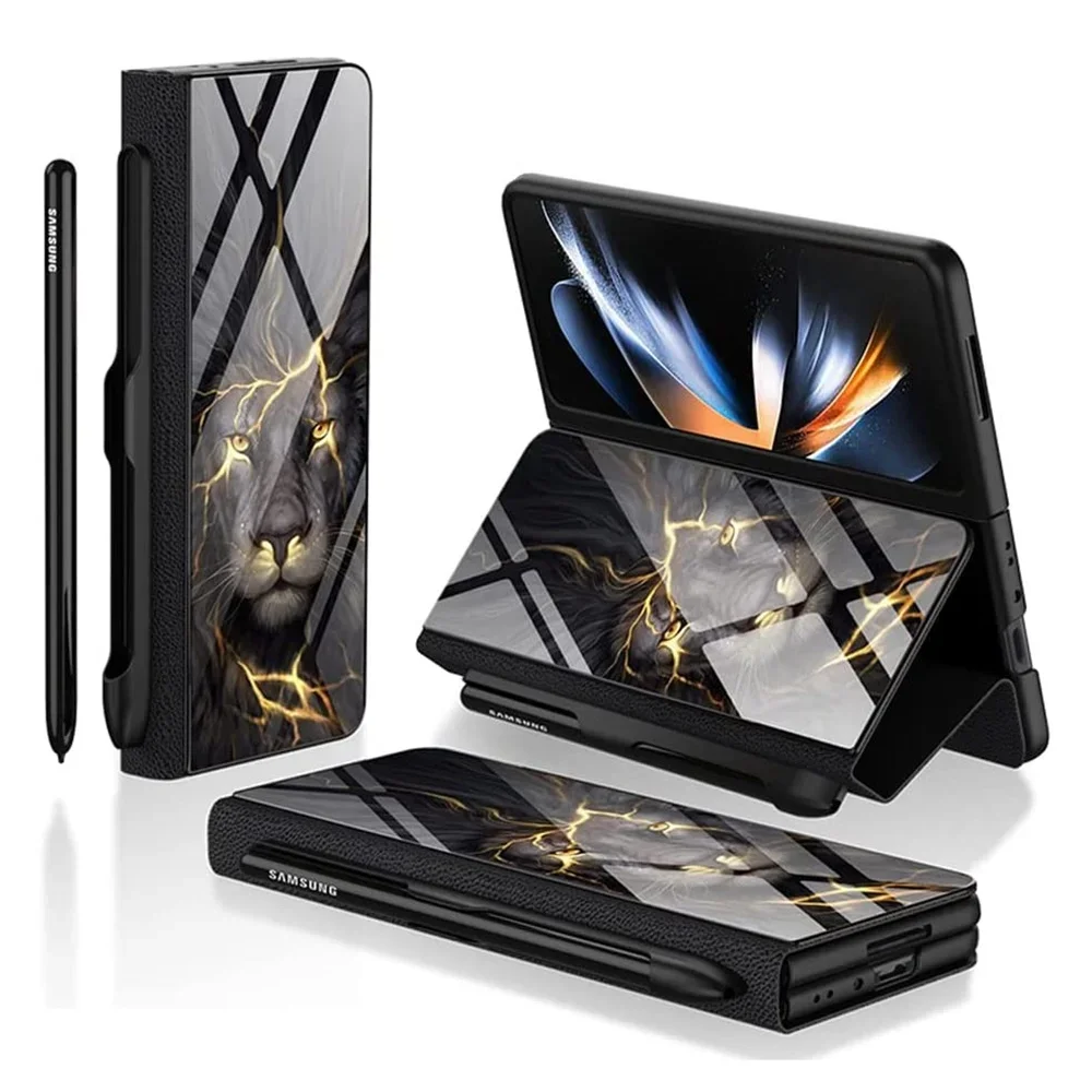 

Кожаный чехол-книжка из закаленного стекла для Samsung Galaxy Z Fold 5 4 с держателем для ручки S Fold5 Fold4