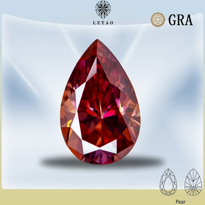 

Moissanite Stone Watermelon Red Color Pear Cut Lab Created Diamond DIY Woman Jewelry Making Materials with GRA Certificate