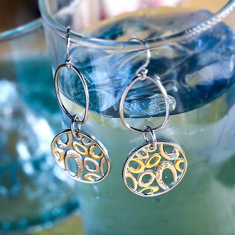 

SA SILVERAGE Real 925 Sterling Silver Foam Drop Earrings for Women Gold Plated Cubic Zirconia Silver Round Ear Stud Fine Jewelry