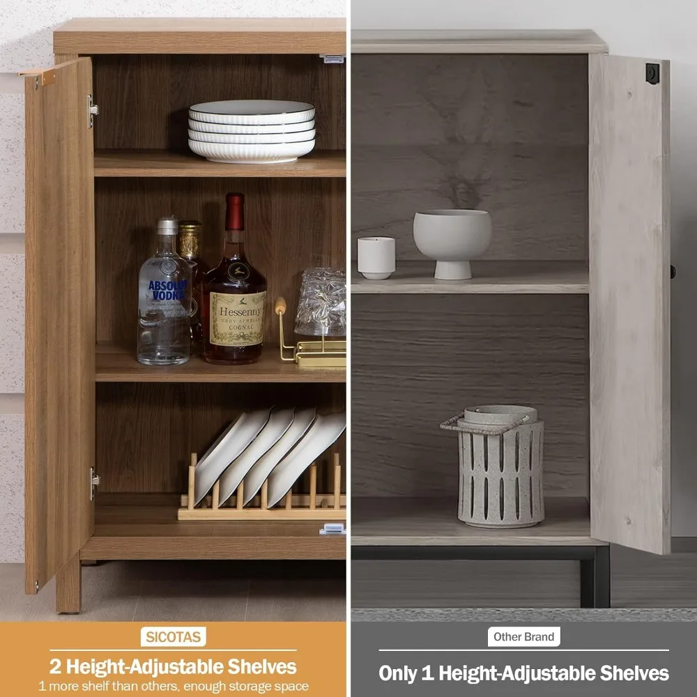 Sideboards Rattan Sideboard Buffet Credenza Cabinet-2 Pieces Farmhouse Kitchen Coffee Bar Cabinet