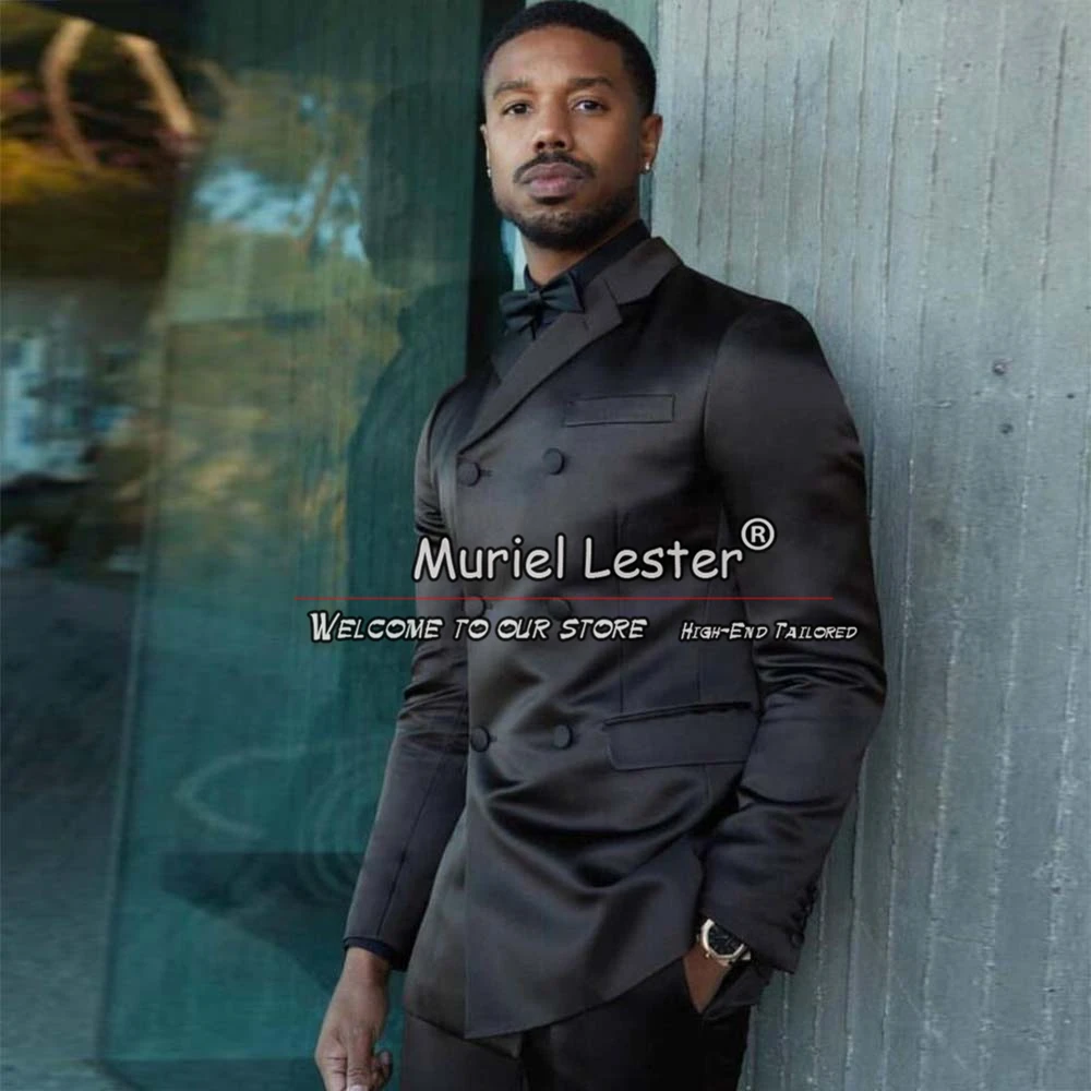 

Black Business Suits Men Slim Fit Double Breasted Blazer Pants 2 Pieces Groom Wear Wedding Tuxedos Bespoke Male Fashion Clothing