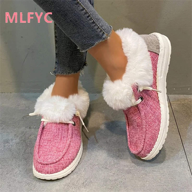 Women Snow Boots New Winter Style Solid Color Plush Covered Feet Comfortable Cotton Shoes Ladies Flat Bottomed Casual Boots