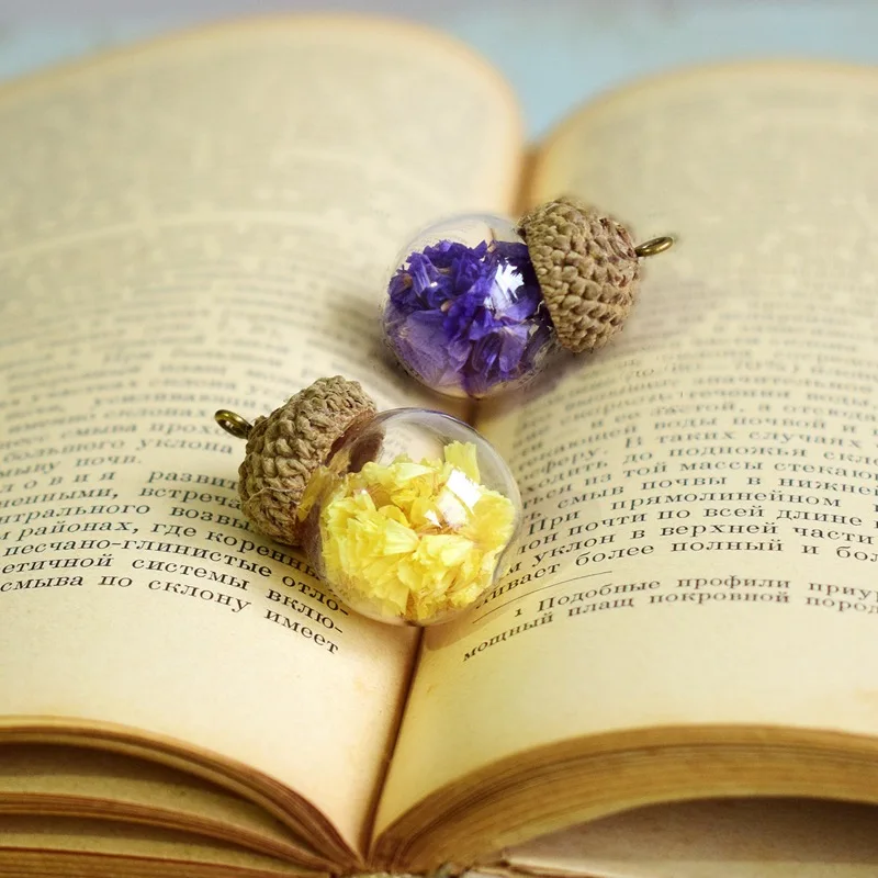 1/2X 14/16/18/20/25MM DIY Glass Vial Pendant With Natural Acorn Cap Glass Wish Bottle Necklace Perfume Lucky Jewelry Accessories
