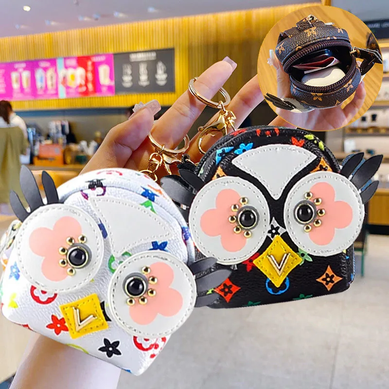 Korea Kawaii Owl Change Purse Coin Bag Key Bluetooth Headset Bag Lipstick Envelope Coin Purse Keychain Storage Makeup Clutch Bag