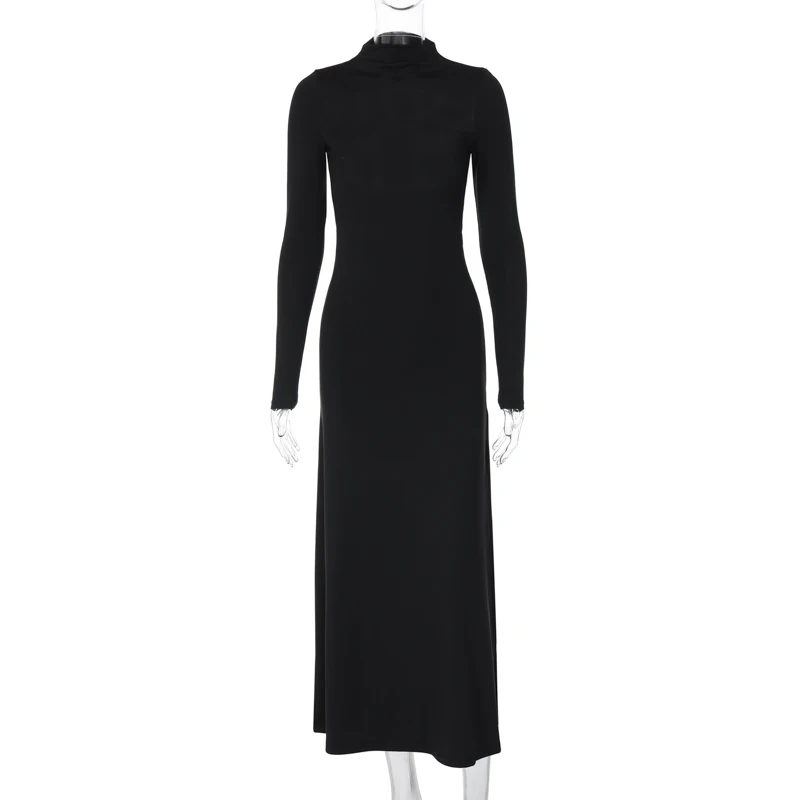 Elegant Basic Long Sleeve Solid Hole Backless Slit Split Women'S Dresses Party Club Evening Wholesale Winter Clothes