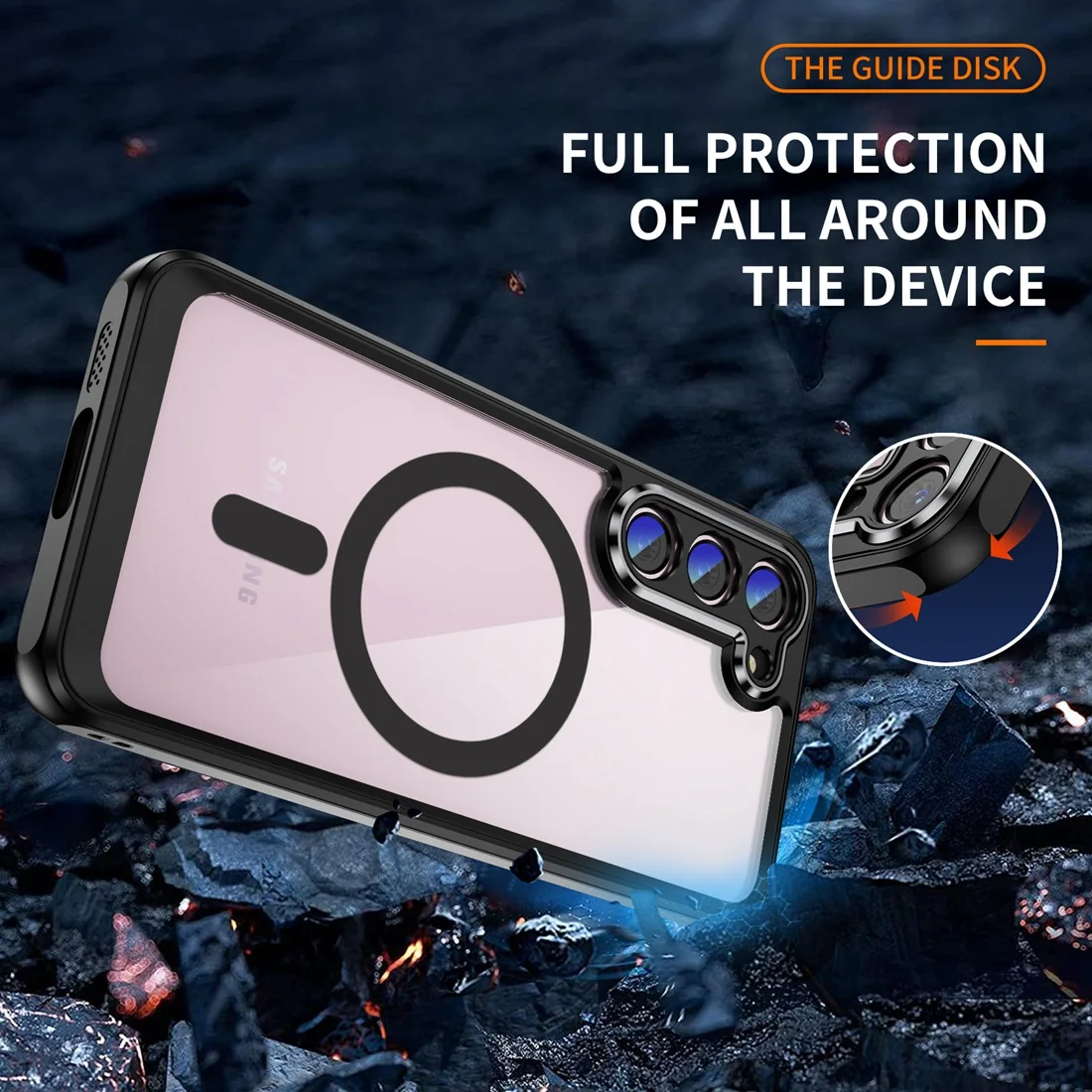 Magnetic Shockproof Translucent Slim Protective Case with Metal Buttons
