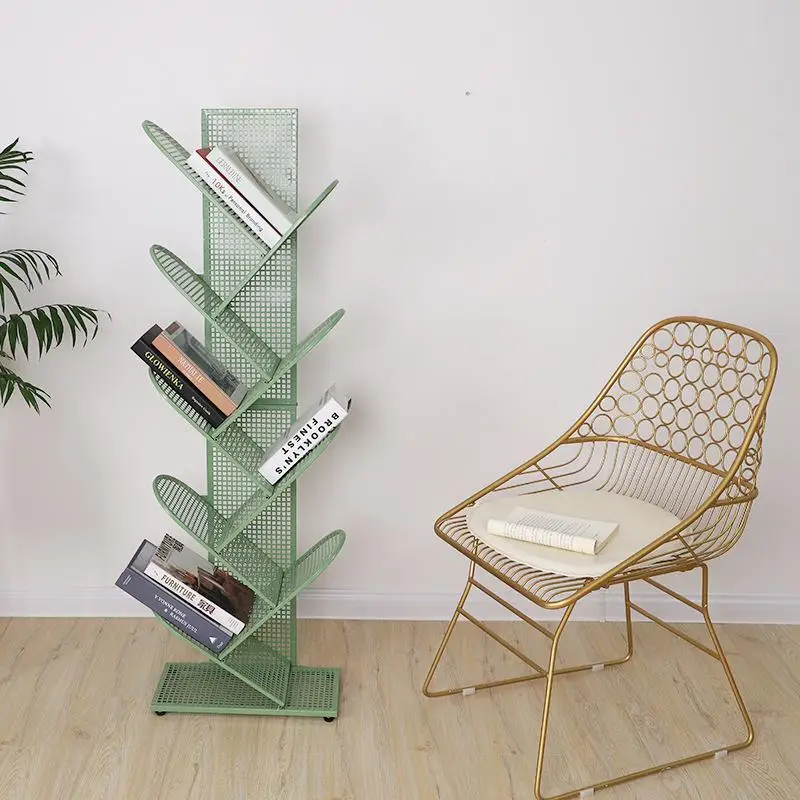 1Pc Modern Home Tree Shaped Small Bookshelf Iron Art Office Simple Solid Color Floor Bookshelf Book Storage Rack