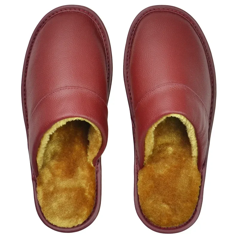 Luxury Cow Split Leather Men's Handmade Men Home Slippers Spring Slip on Soft Comfortable Black Brown Bedroom Indoor Flat Shoes