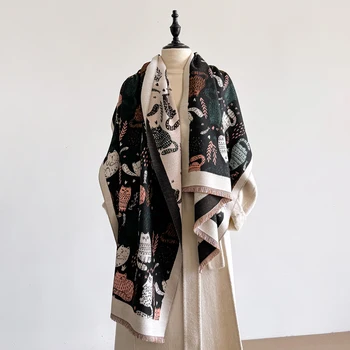 Simpatico cartone animato che salta gatto sciarpa scialle femminile 2025 primavera nuova versione coreana autunno inverno caldo collo spalla sciarpa versatile 1