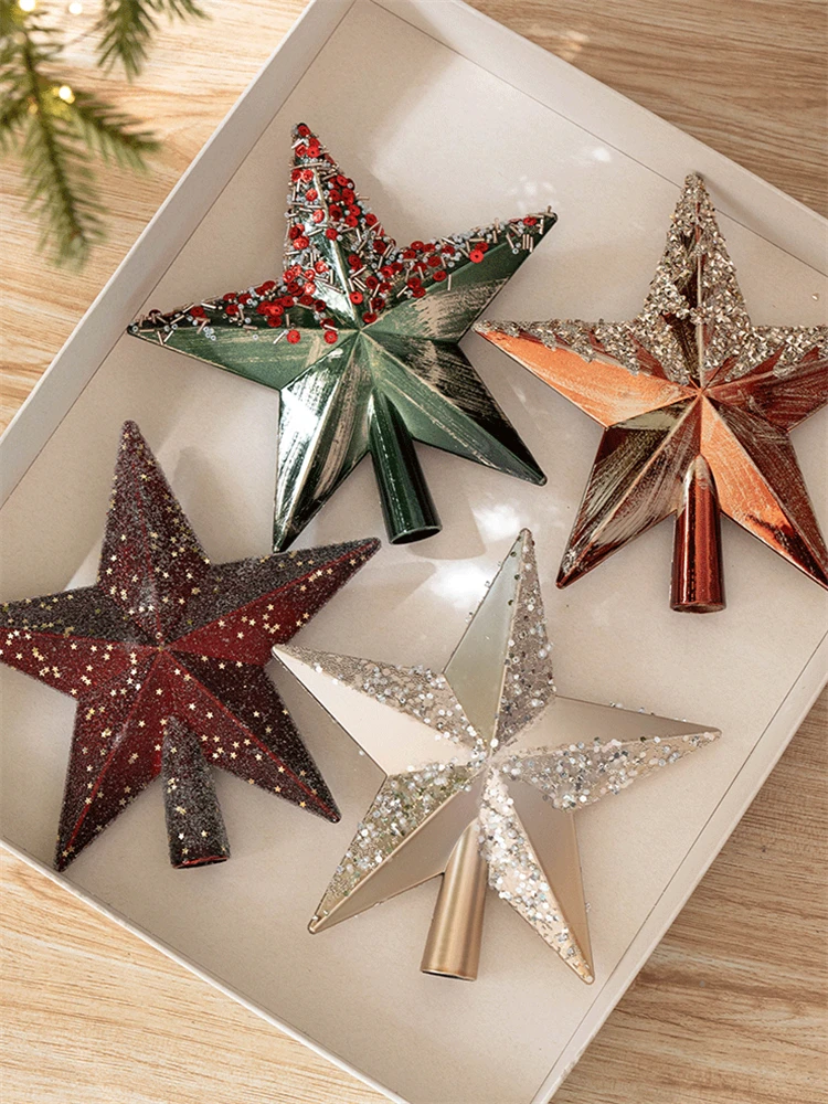 Christmas Tree Topper Star Gold Glitter Iron Red Sliver Stars Merry Christmas Decorations Xmas Tree Ornaments christmas tree decoration christmas star decoration