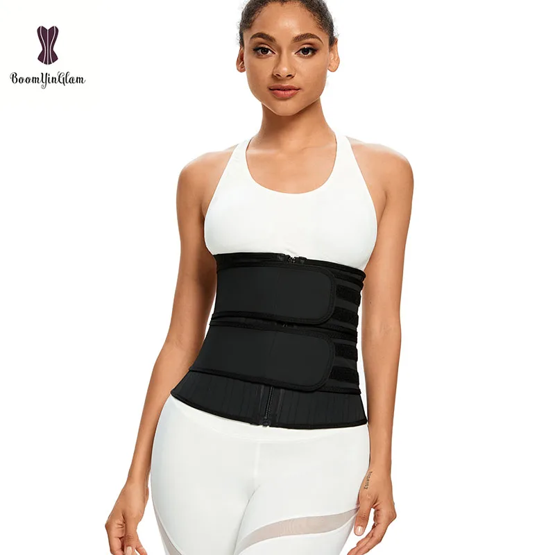 Black Ivory-colored Fajas Cincher Shapers 25 Sprial Steel Bones Women Underwear Corset Latex Zip And Hook 2 Strap Waist Trainer