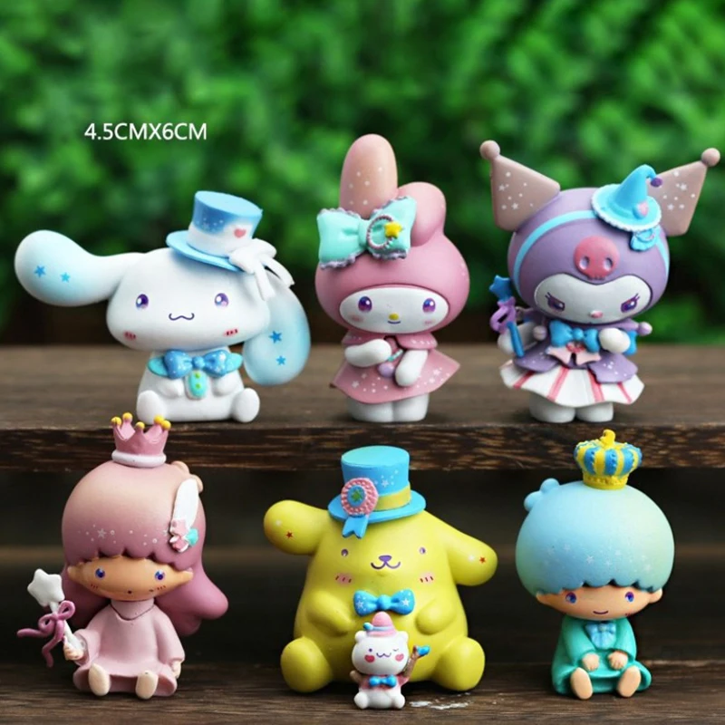 

Игрушечное украшение Sanrios 6 шт., фигурка аниме, модель куклы My Melody Kuromi Cinnamoroll, фигурка героя, милый Настольный Декор, подарки на день рождения