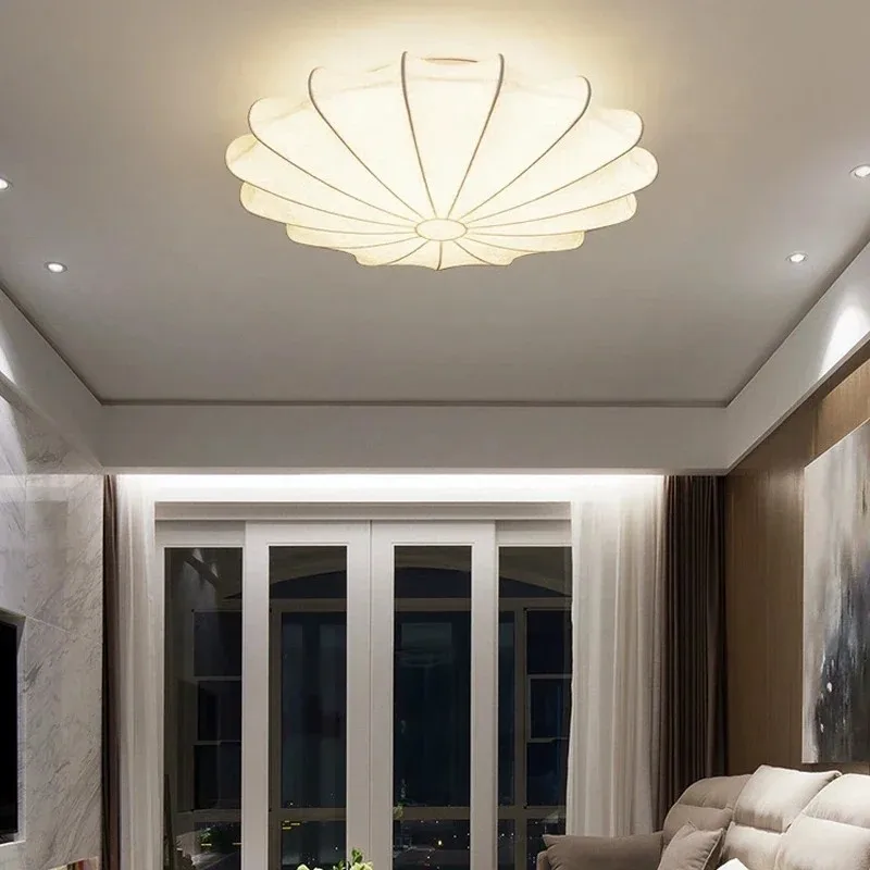 

Nordic Minimalist Silk Led E27 Ceiling Lamp Wabi Sabi Cream Style Living Room Bedroom Ceiling Chandelier Indoor Lighting Light