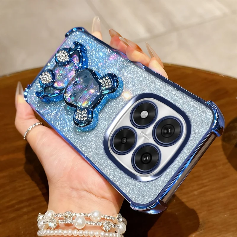 Luxury Glitter Bear Holder Case with Shockproof Bracket Stand and Plating Finish