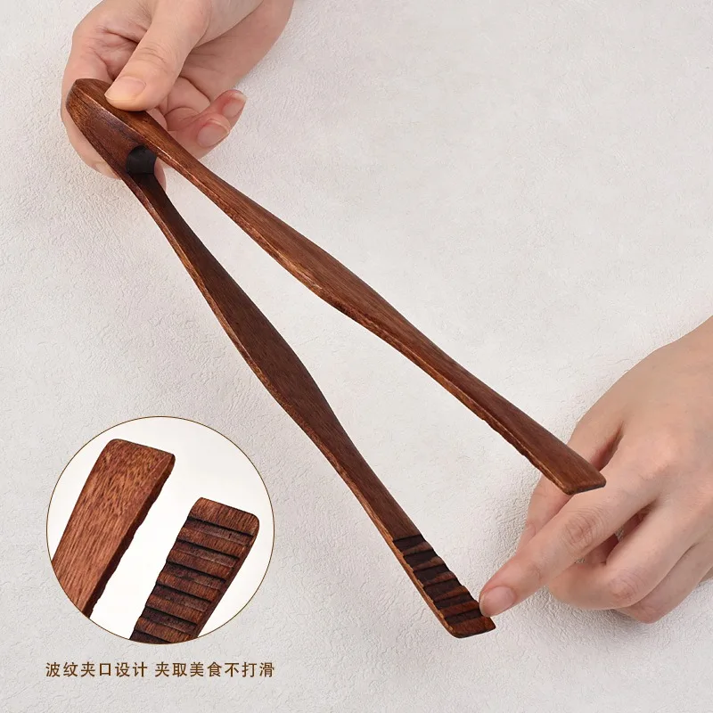 Bamboo Cooking Kitchen Tongs Food BBQ Tool Salad Bacon Steak Bread Cake Wooden Clip Home Utensil