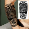 Realistic Lion Eyes Arm Temporary Tattoos For Women Adult Men Lion Compass Crown Cross False Tattoo 3D Waterproof Tattoo Sticker 3