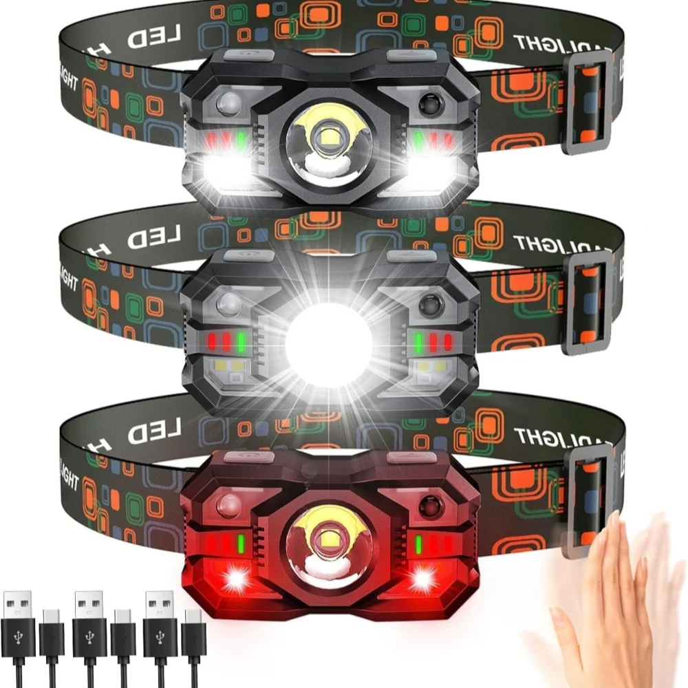 Wiederaufladbare Stirnlampe mit Bewegungssensor, LED-Scheinwerfer, rotes Licht, superhelle Angellampe, Stirnlampe, Camping- und Outdoor-Stirnlampe_voghion.com