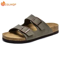 2023 Summer Cork Sandals Men's Flock Faux Suede Mule Clogs Slippers Brown Classic Buckle Cork Slides Slippers For Men Slippers - Image 4