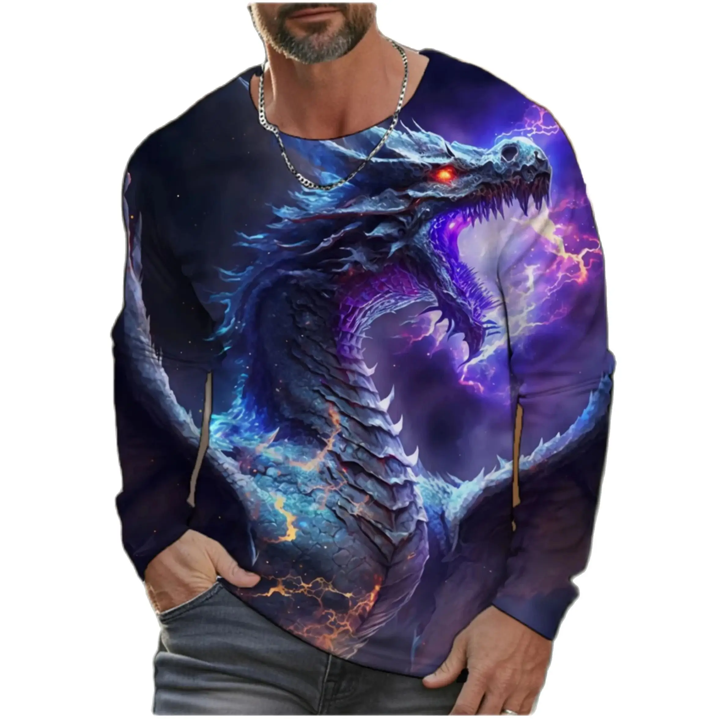 

The Dragon Men's Long Sleeve T-shirt for Men Clothing Casual Top Tee Shirt Fashion Harajuku 3D Full Printing Clothing Streetwear