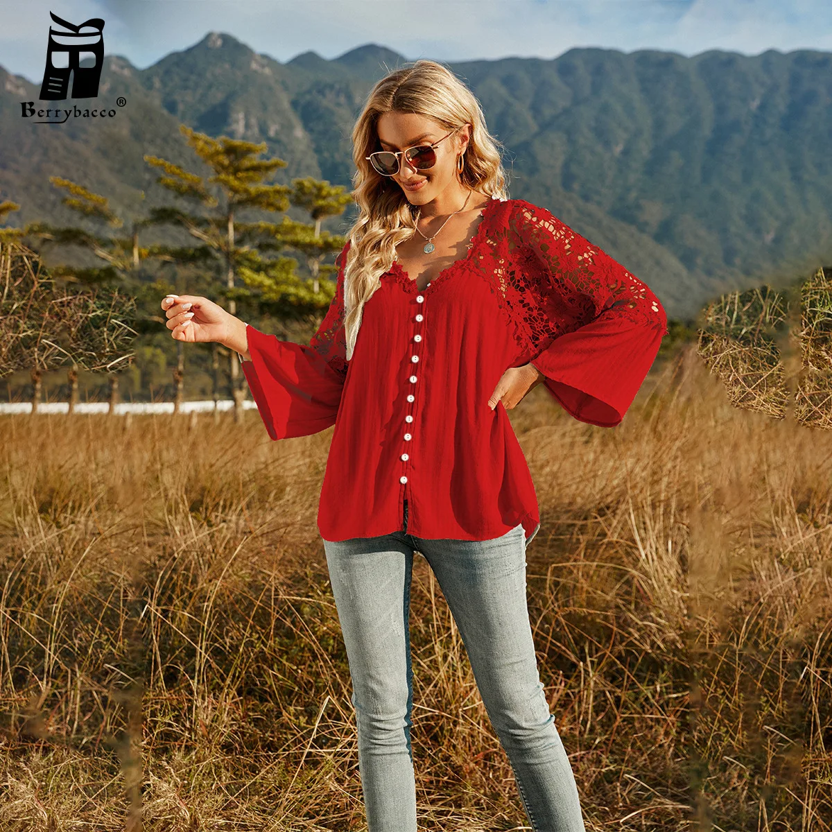 

lace blusas summer Top female women shirts Women's shirt Blouses tops flare Long sleeve Chic hollow out woman blouse for jeans