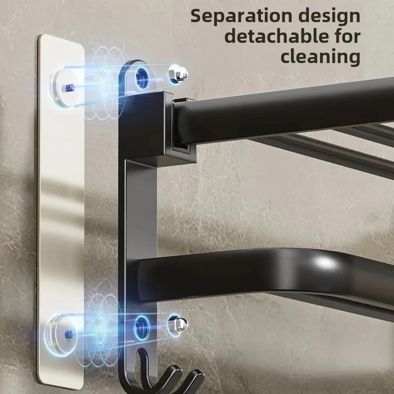 Kohler Black Towel Rack Bathroom Hanging Wall Mounted No Drilling Aluminum Foldable Toilet Paper Holder Bathroom Towel Rack